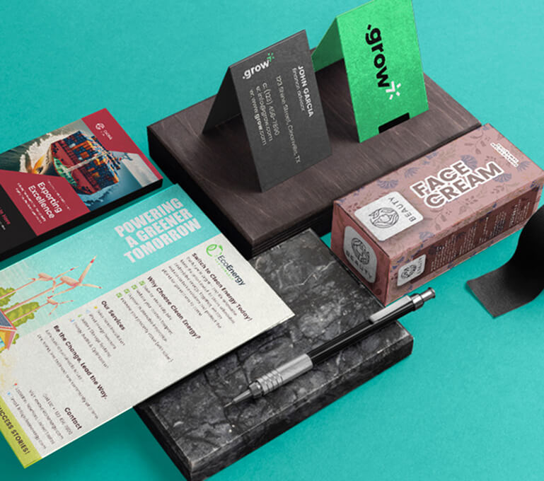 Stationery items including letterhead, envelope, and pen for the mobile